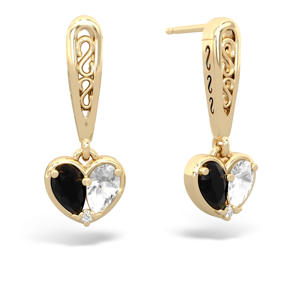 Onyx Filligree Heart 14K Yellow Gold earrings E5070