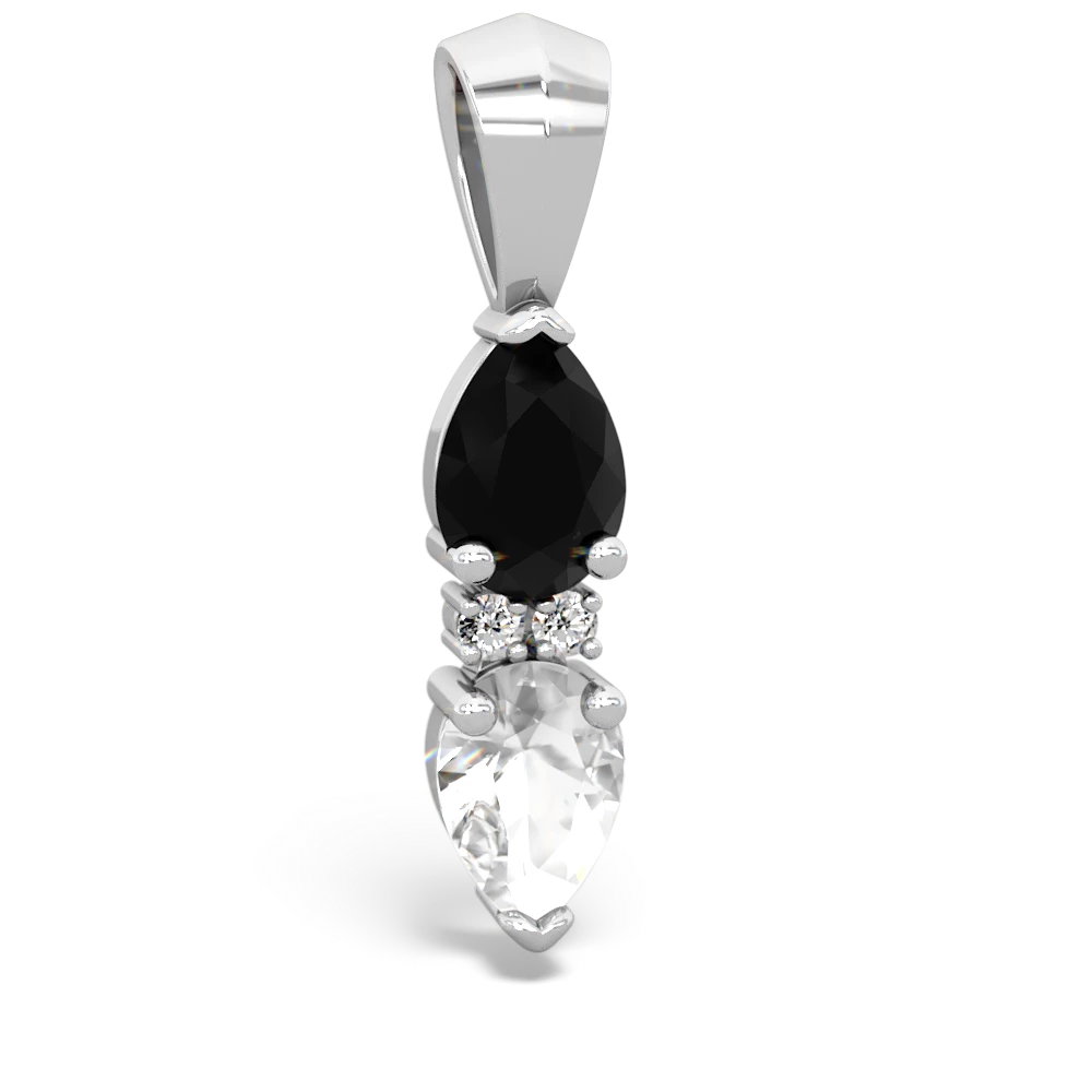 Onyx Bowtie Drop 14K White Gold pendant P0865