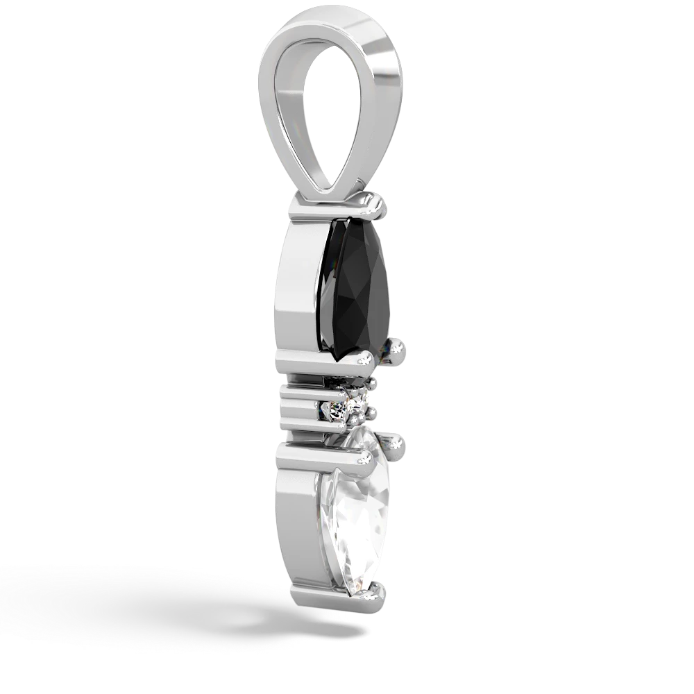 Onyx Bowtie Drop 14K White Gold pendant P0865
