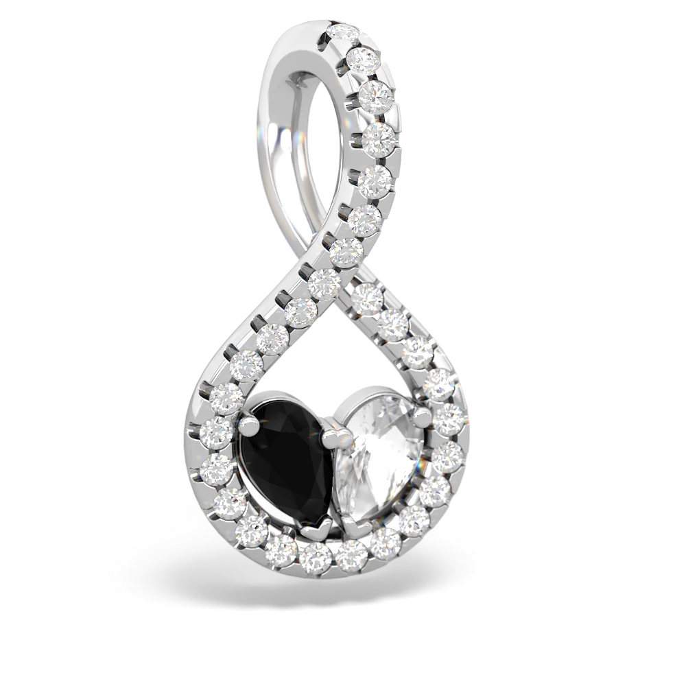 Onyx Pave Twist 'One Heart' 14K White Gold pendant P5360