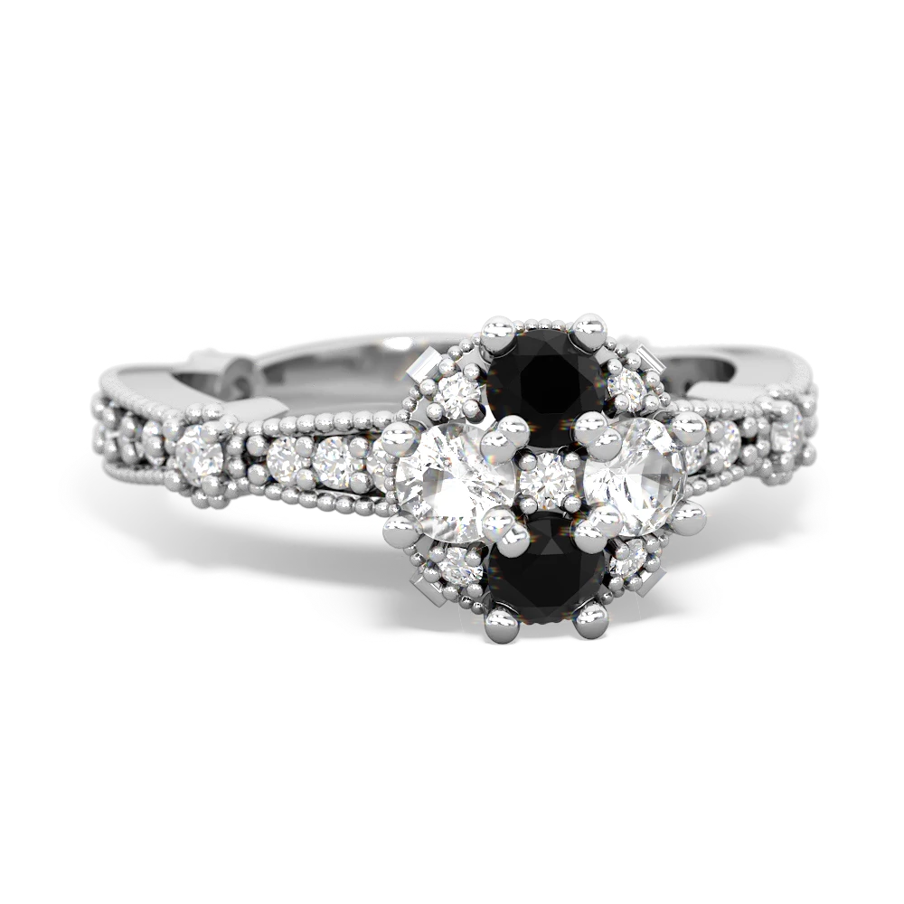 Onyx Sparkling Tiara Cluster 14K White Gold ring R26293RD