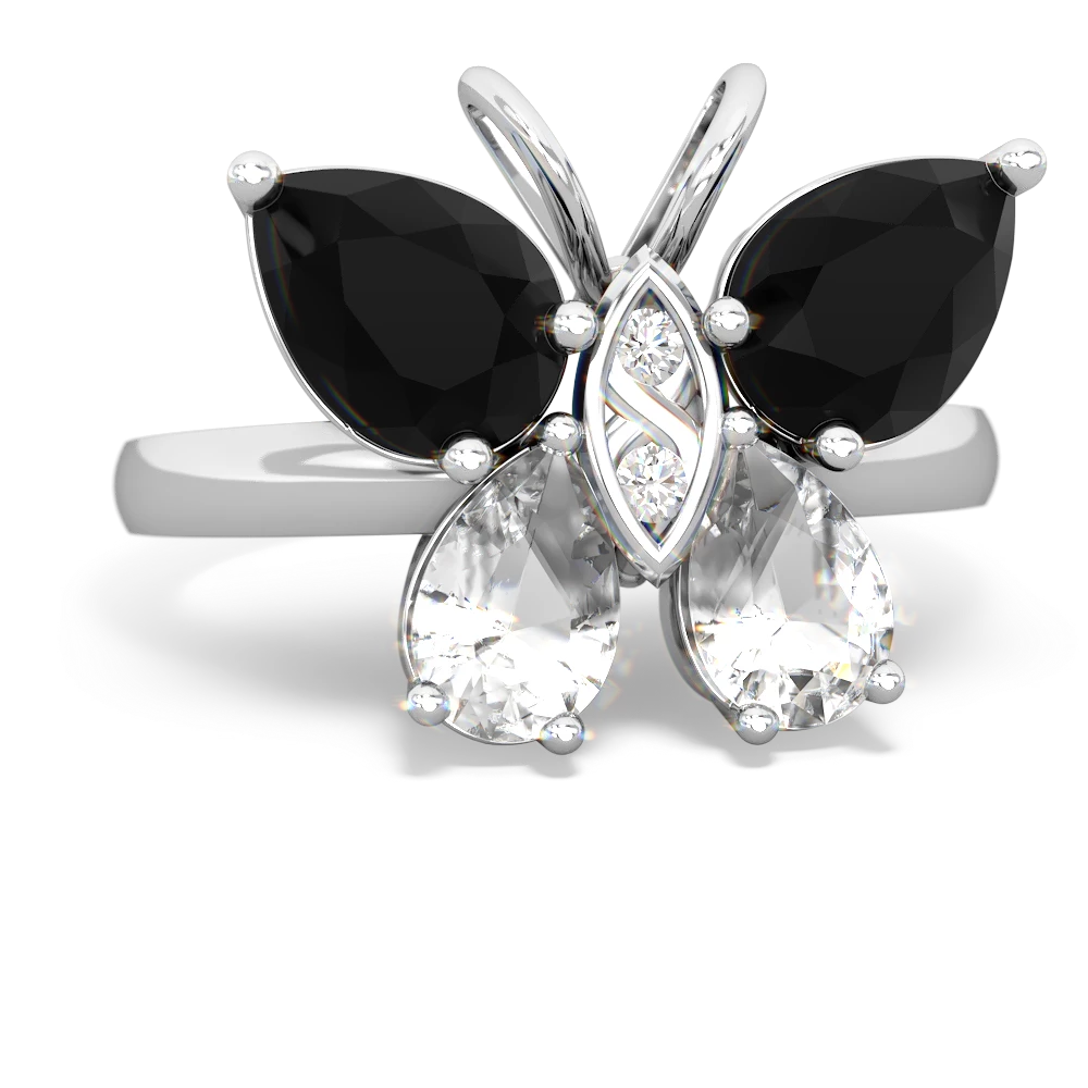 Onyx Butterfly 14K White Gold ring R2215