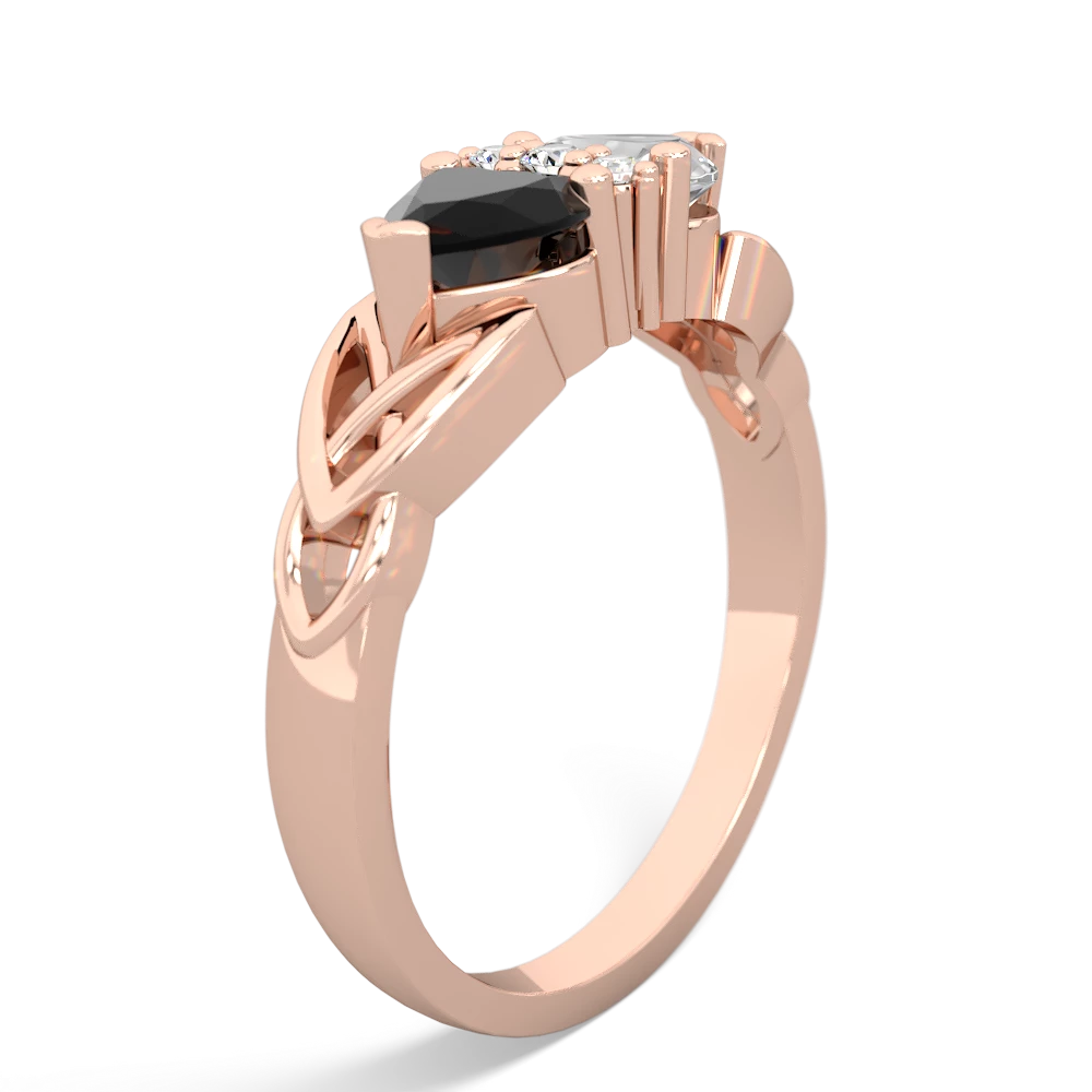 Onyx Celtic Knot Double Heart 14K Rose Gold ring R5040