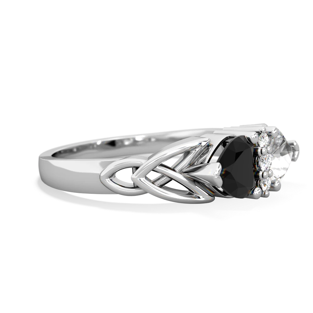 Onyx Celtic Knot Double Heart 14K White Gold ring R5040