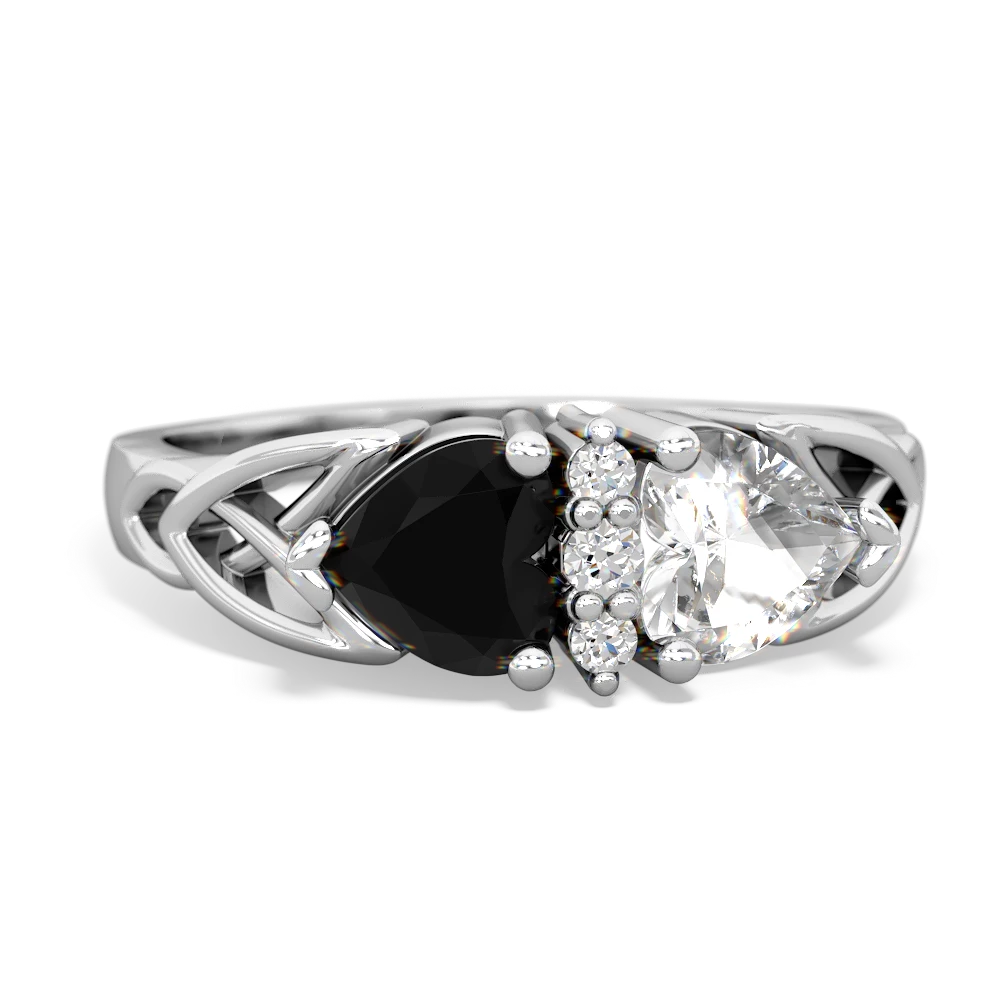 Onyx Celtic Knot Double Heart 14K White Gold ring R5040