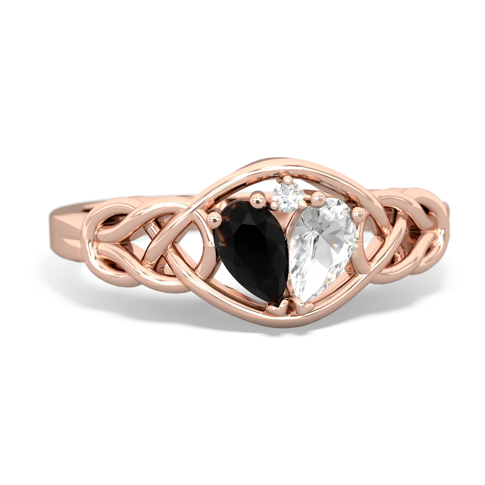 Onyx Celtic Love Knot 14K Rose Gold ring R5420