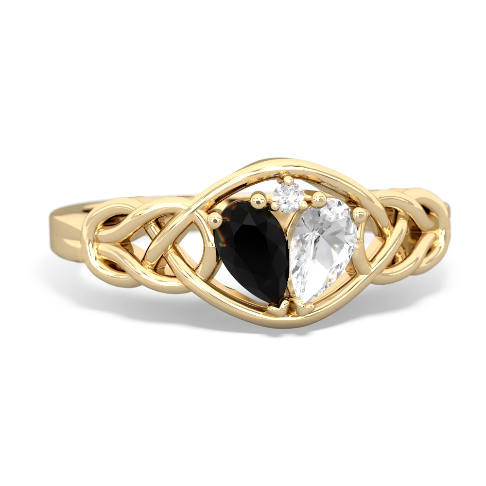 Onyx Celtic Love Knot 14K Yellow Gold ring R5420