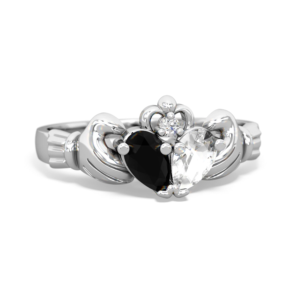 Onyx 'Our Heart' Claddagh 14K White Gold ring R2388