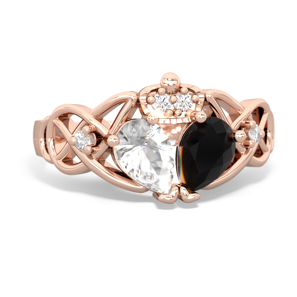 Onyx 'One Heart' Celtic Knot Claddagh 14K Rose Gold ring R5322