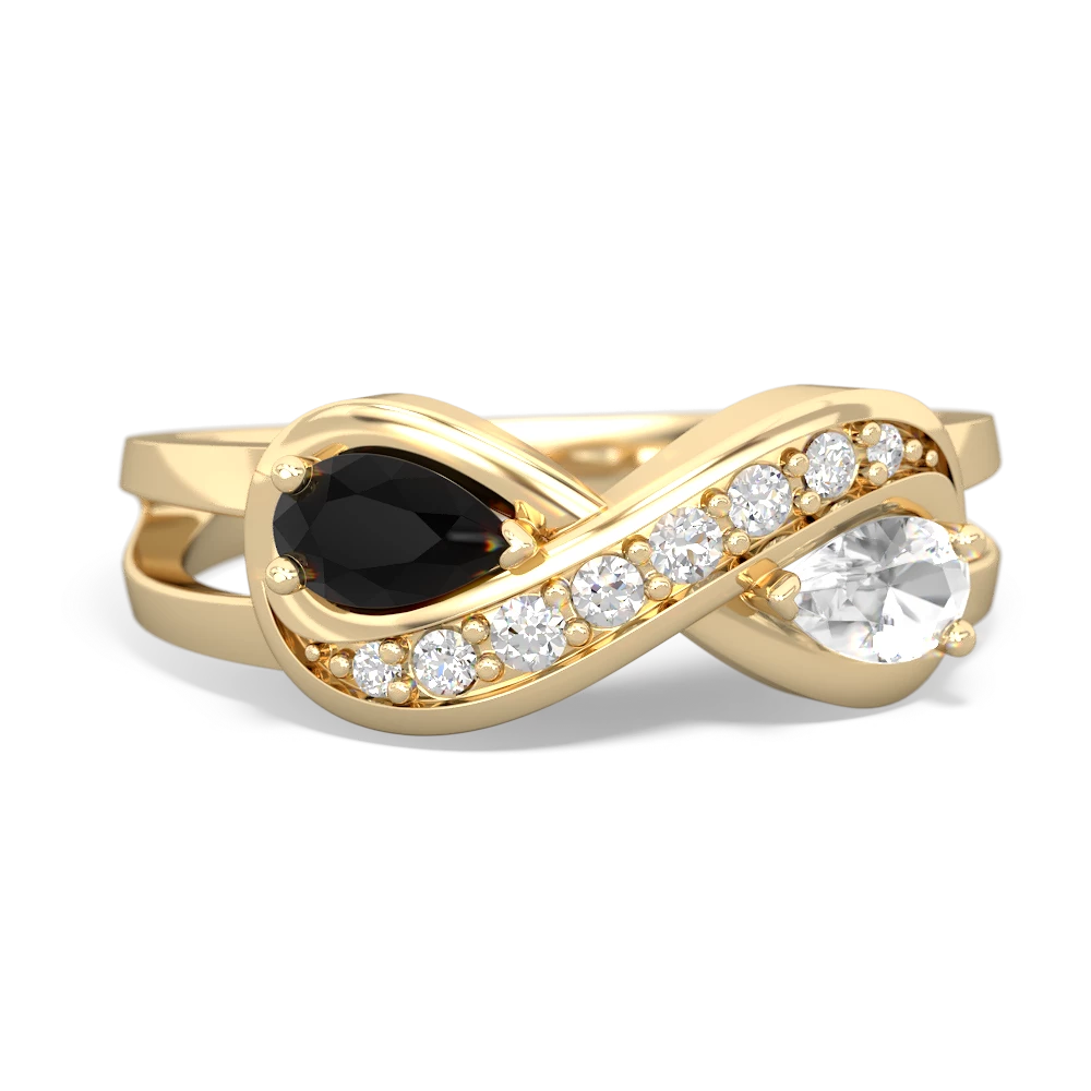 Onyx Diamond Infinity 14K Yellow Gold ring R5390