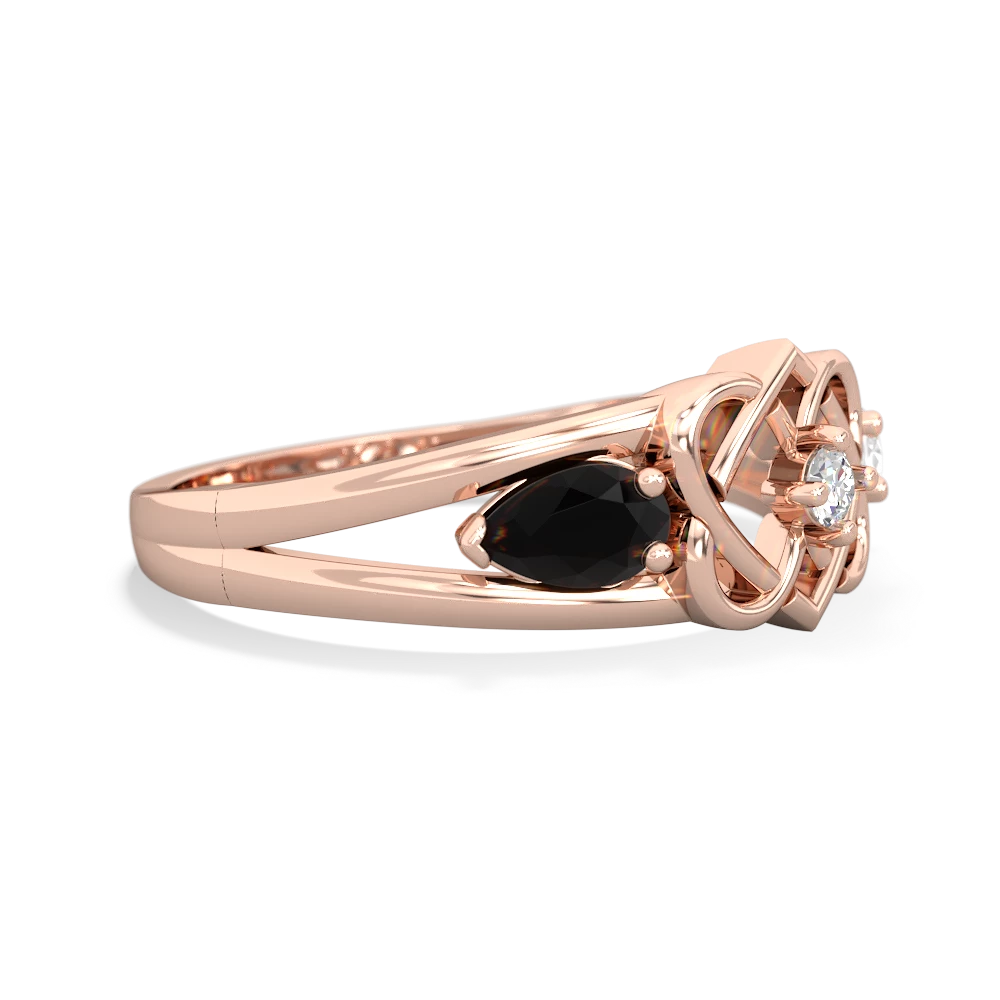 Onyx Hearts Intertwined 14K Rose Gold ring R5880