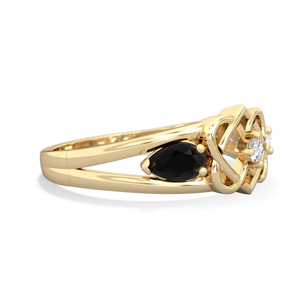 Onyx Hearts Intertwined 14K Yellow Gold ring R5880