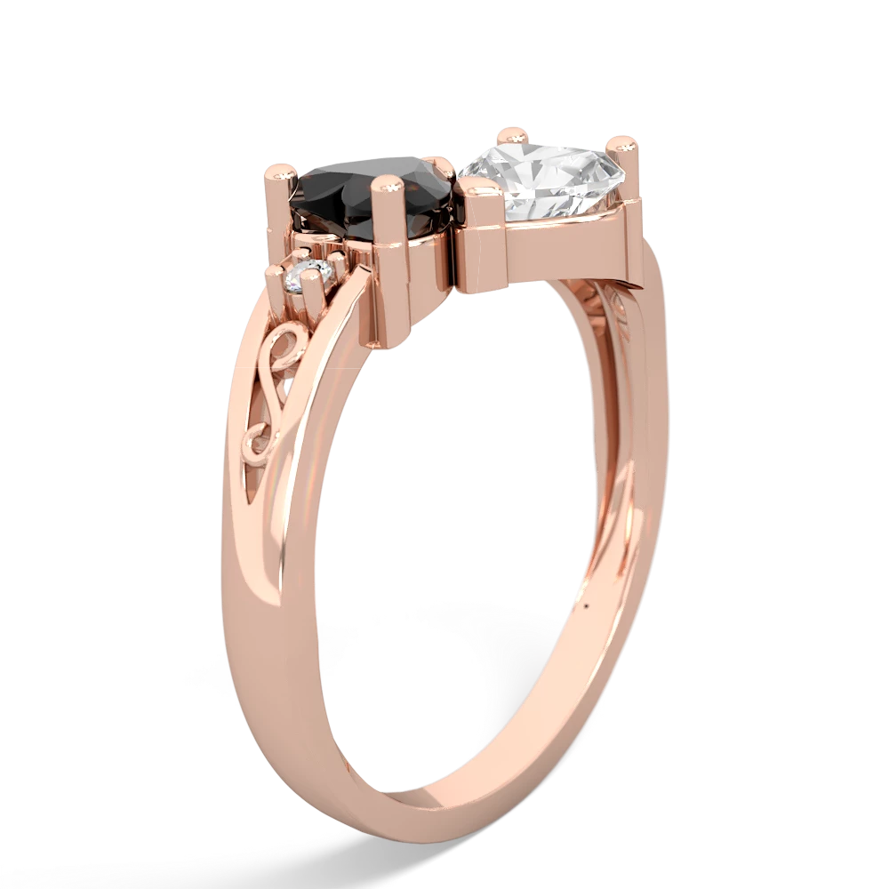 Onyx Snuggling Hearts 14K Rose Gold ring R2178