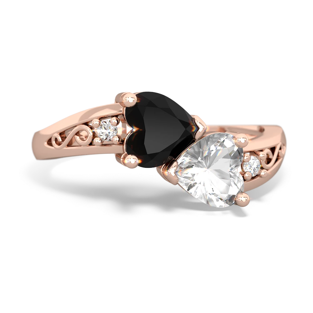 Onyx Snuggling Hearts 14K Rose Gold ring R2178