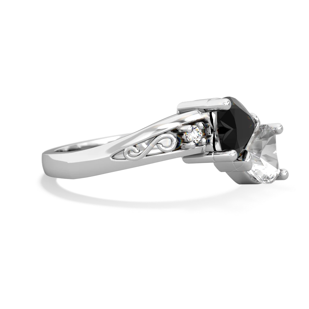 Onyx Snuggling Hearts 14K White Gold ring R2178