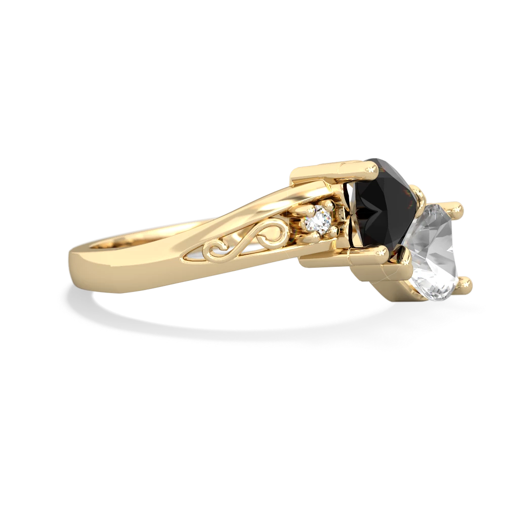 Onyx Snuggling Hearts 14K Yellow Gold ring R2178