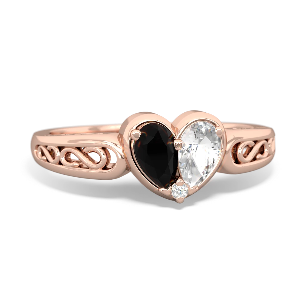 Onyx Filligree 'One Heart' 14K Rose Gold ring R5070