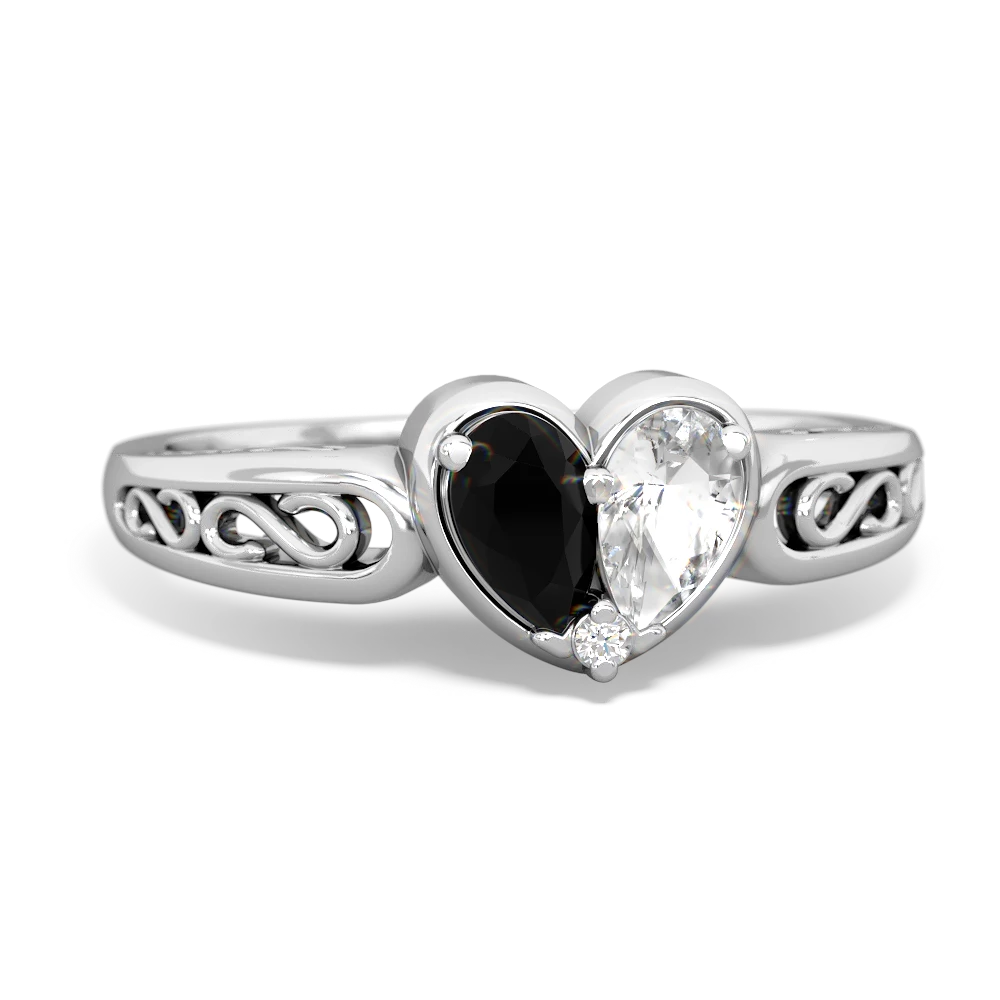 Onyx Filligree 'One Heart' 14K White Gold ring R5070