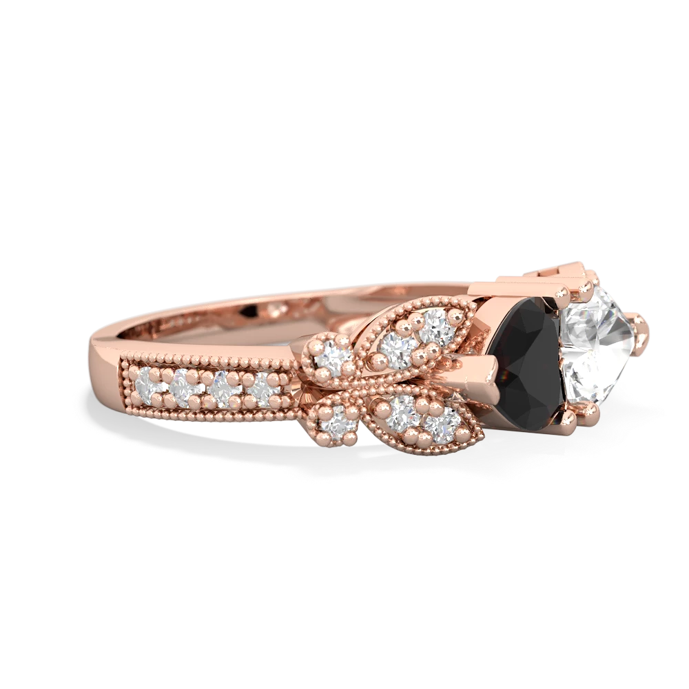 Onyx Diamond Butterflies 14K Rose Gold ring R5601