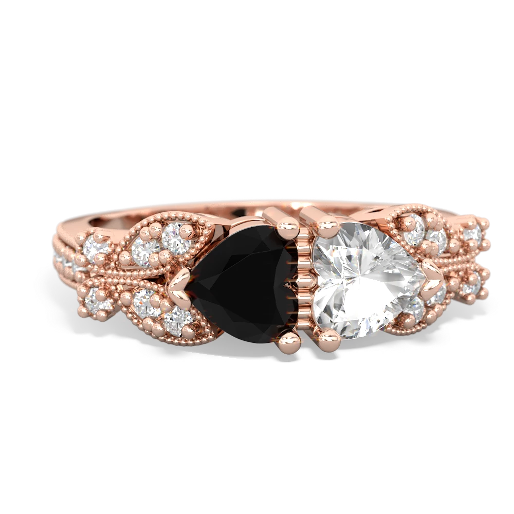 Onyx Diamond Butterflies 14K Rose Gold ring R5601