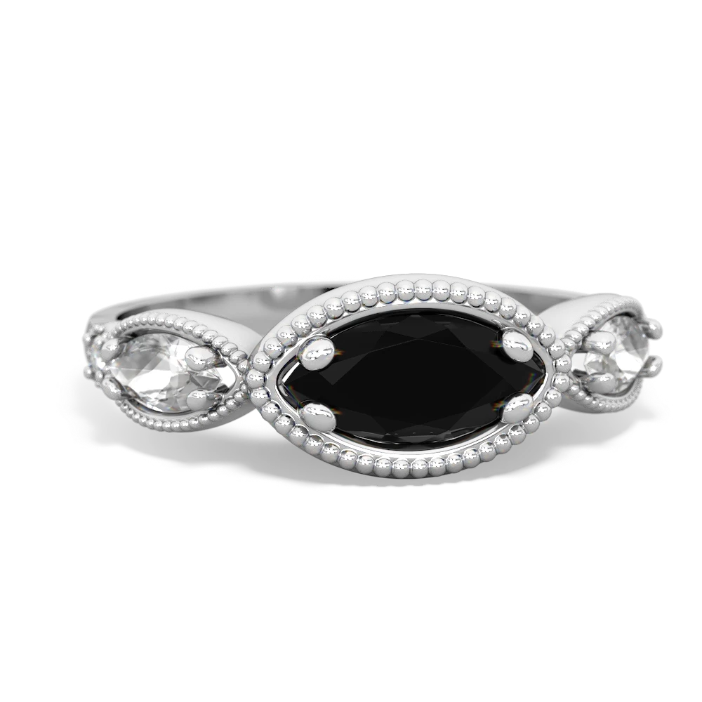 Onyx Milgrain Marquise 14K White Gold ring R5700