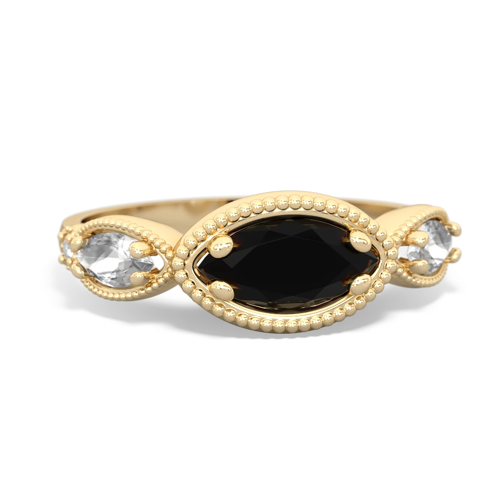 Onyx Milgrain Marquise 14K Yellow Gold ring R5700