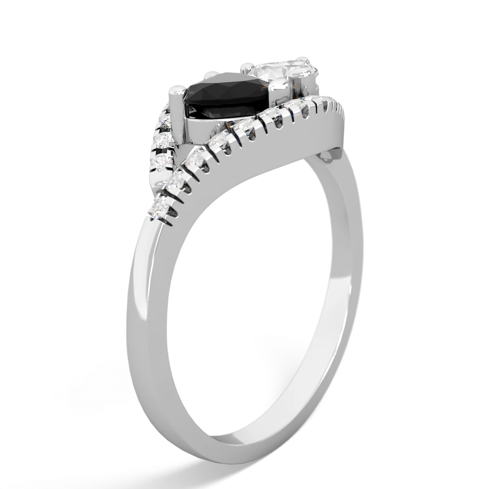 Onyx Mother And Child 14K White Gold ring R3010