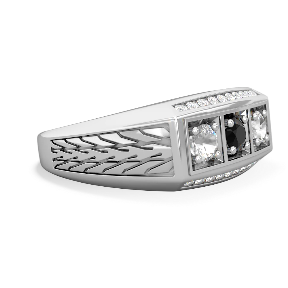 Onyx Three Stone Tire Tread Men's 14K White Gold ring R0520