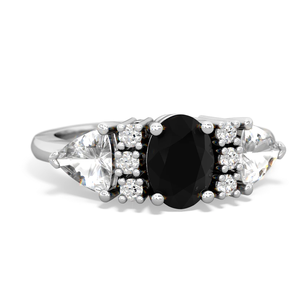 Onyx Antique Style Three Stone 14K White Gold ring R2186