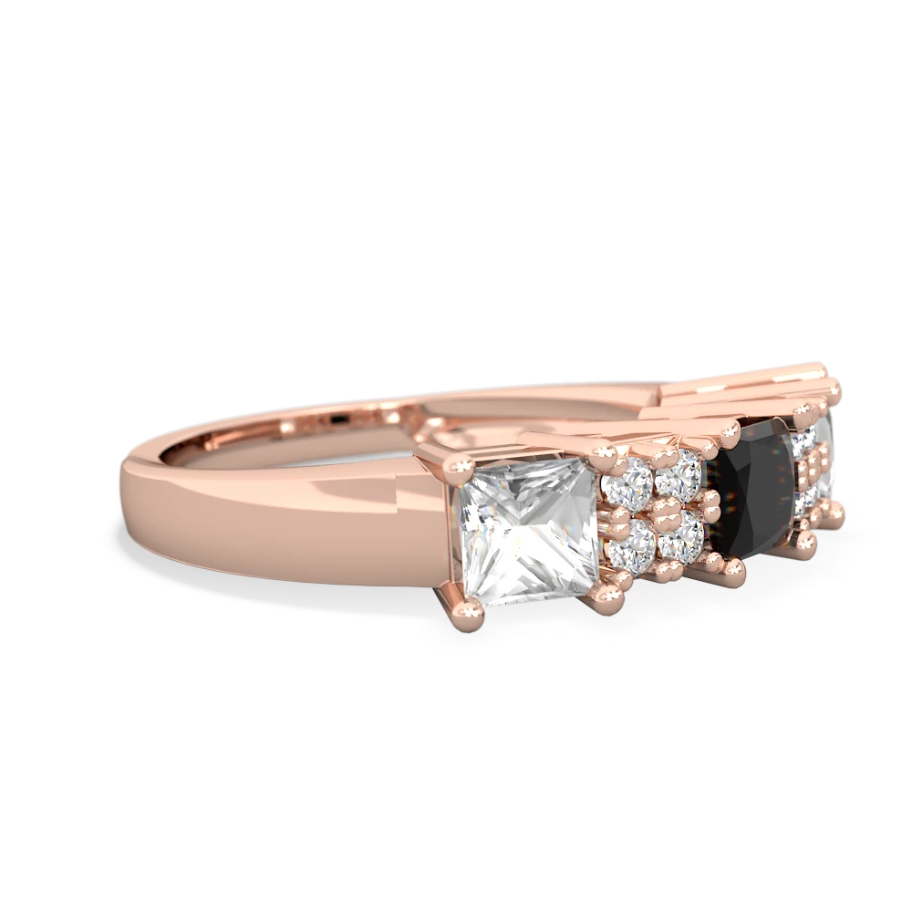 Onyx Three Stone Diamond Cluster 14K Rose Gold ring R2592