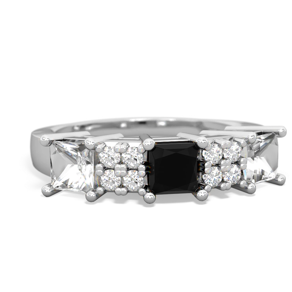 Onyx Three Stone Diamond Cluster 14K White Gold ring R2592