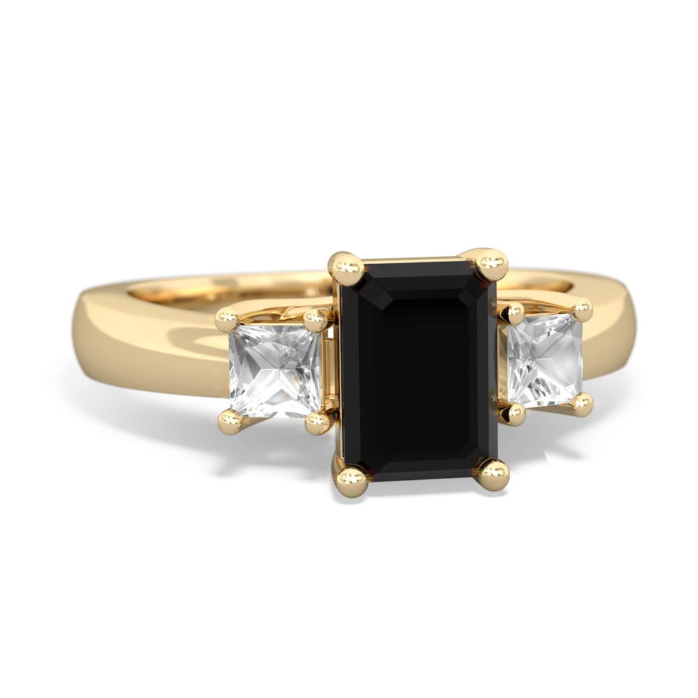 Onyx Three Stone Emerald-Cut Trellis 14K Yellow Gold ring R4021