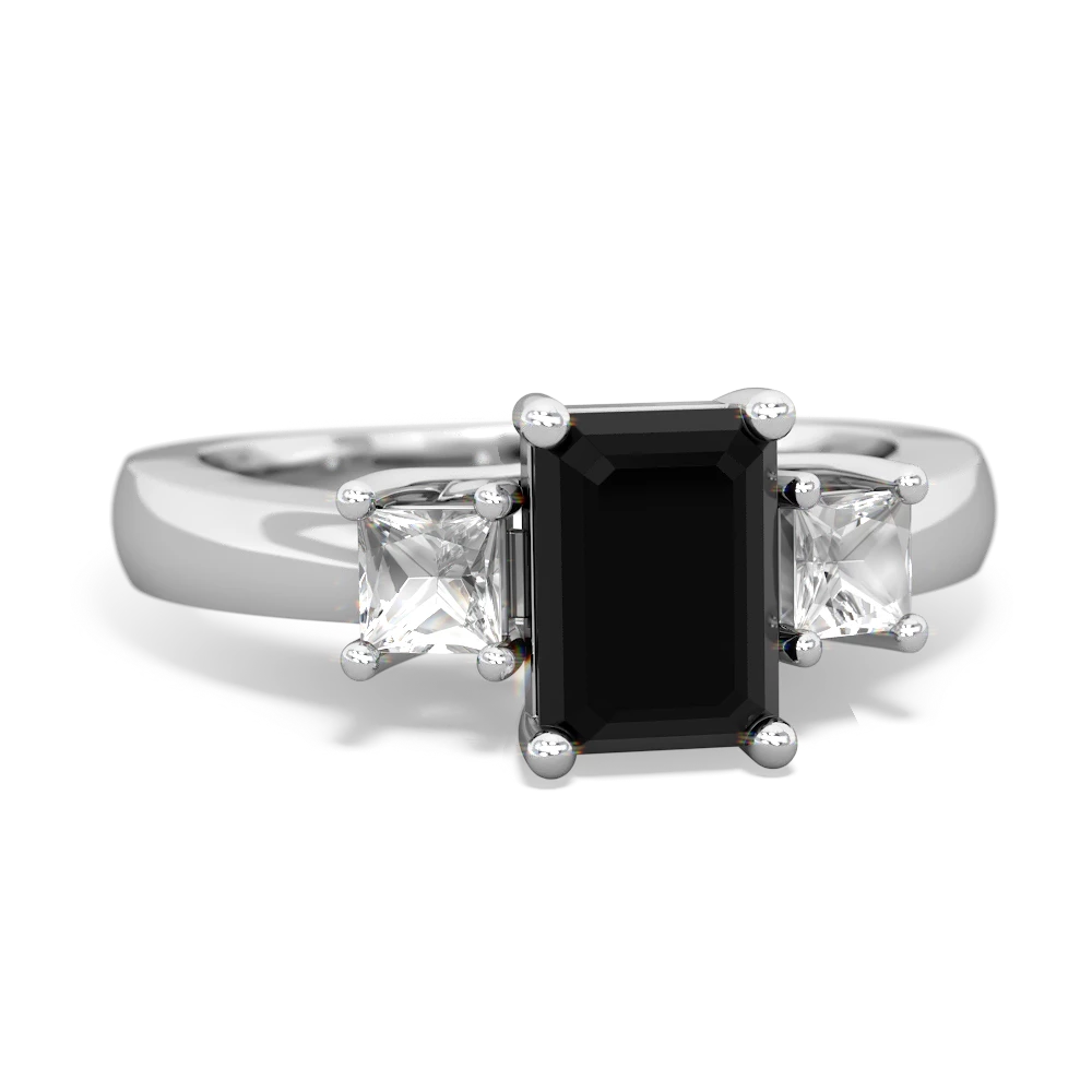 Onyx Three Stone Emerald-Cut Trellis 14K White Gold ring R4021