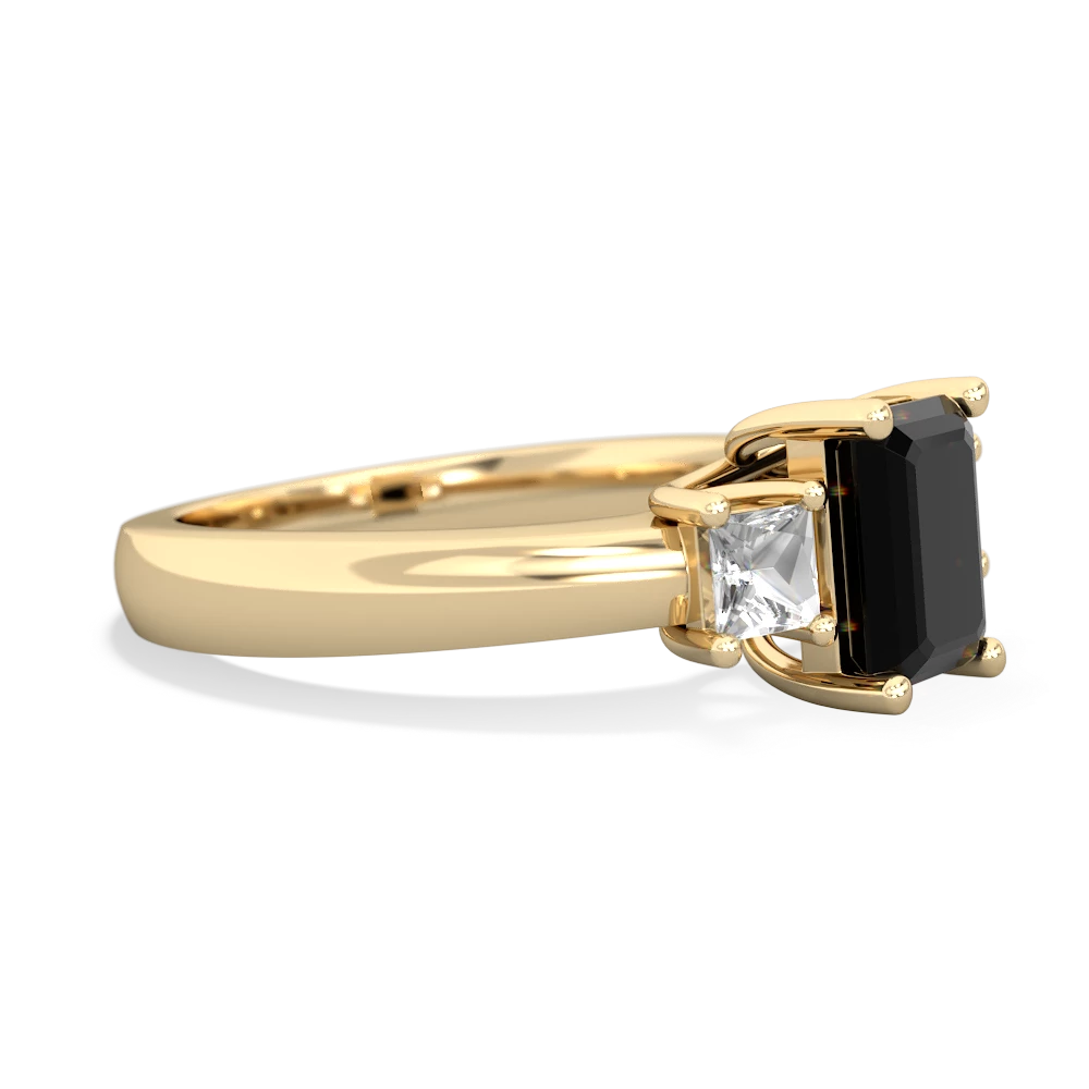 Onyx Three Stone Emerald-Cut Trellis 14K Yellow Gold ring R4021