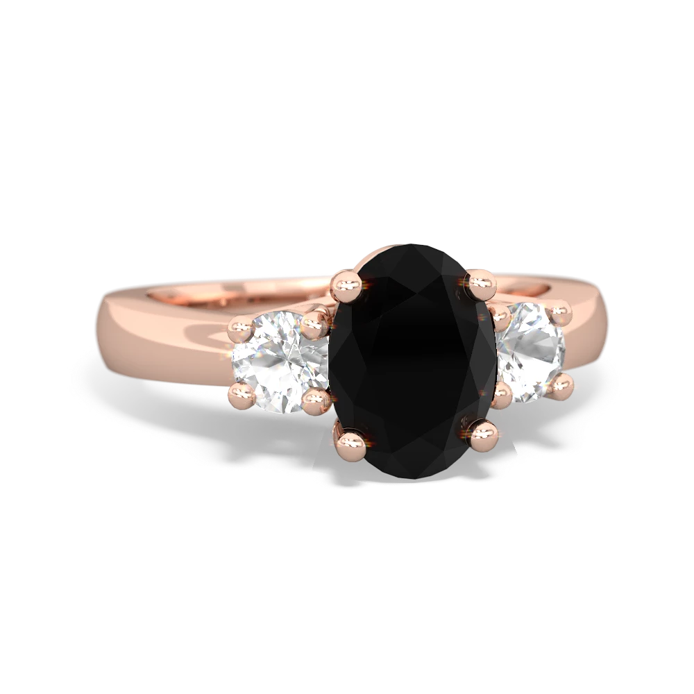 Onyx Three Stone Oval Trellis 14K Rose Gold ring R4024