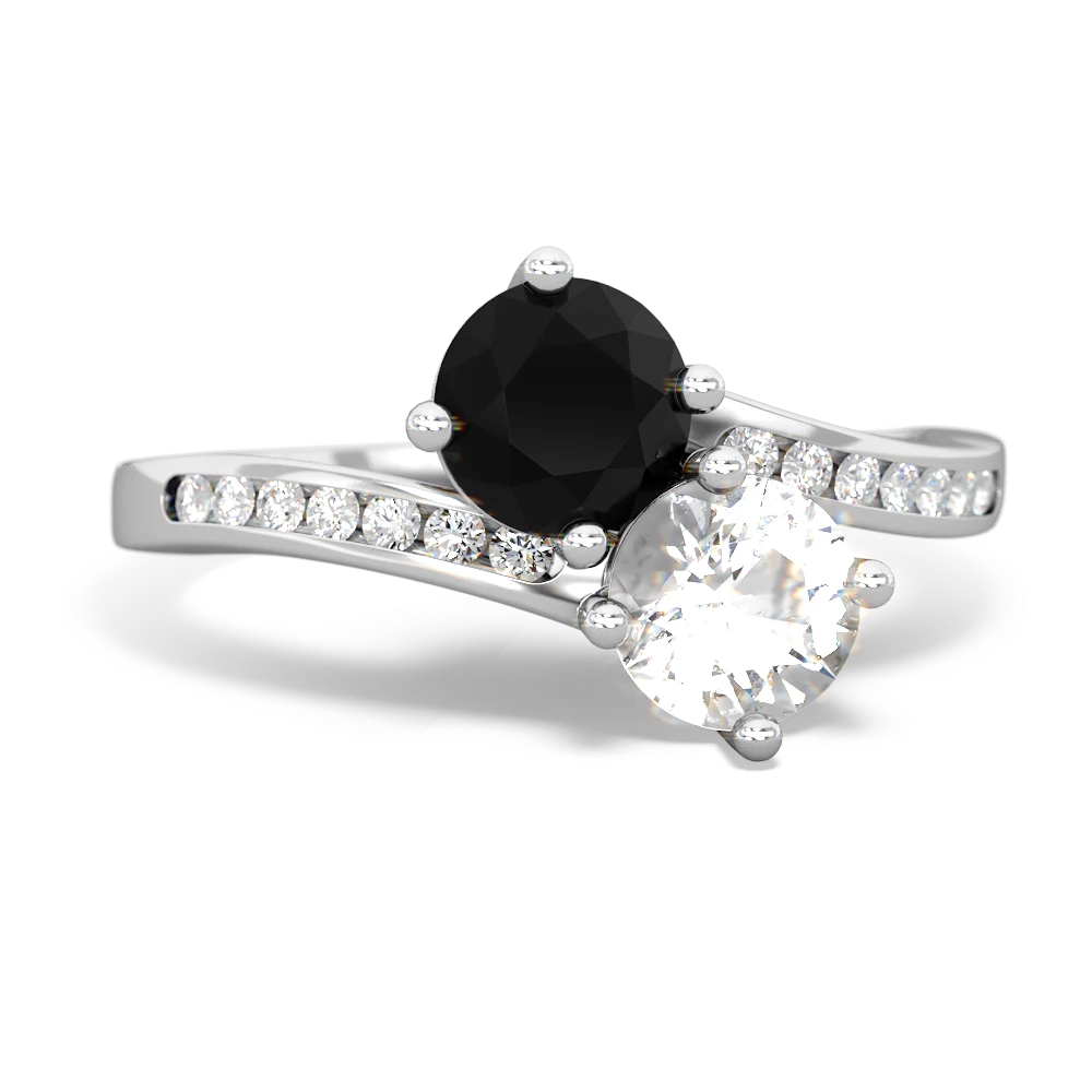 Onyx Channel Set Two Stone 14K White Gold ring R5303