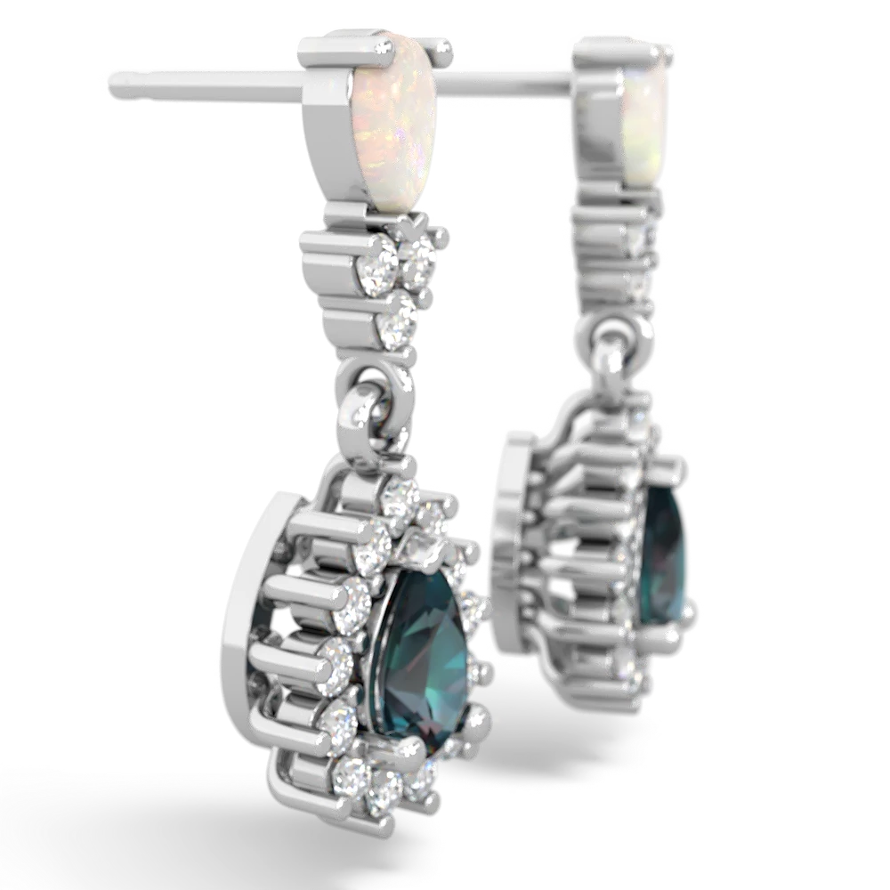 Opal Halo Pear Dangle 14K White Gold earrings E1882
