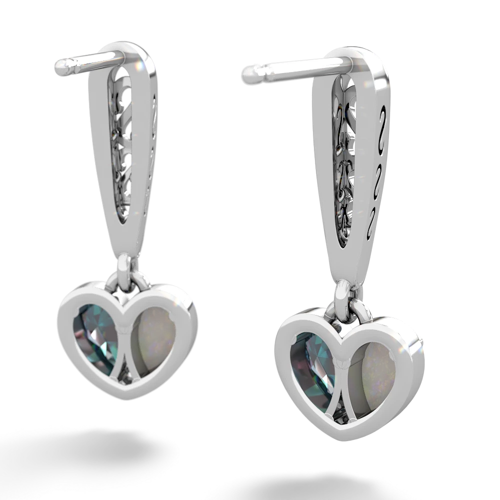 Opal Filligree Heart 14K White Gold earrings E5070