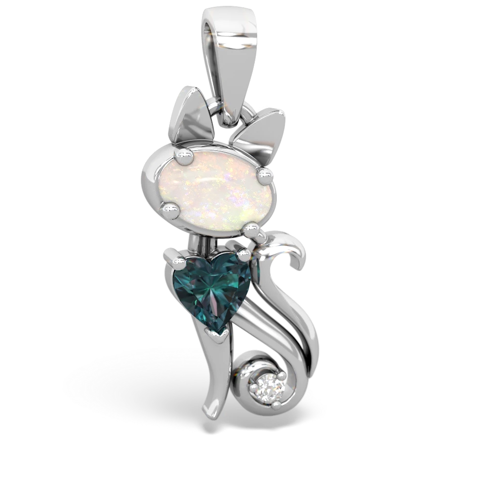 Opal Kitten 14K White Gold pendant P5780