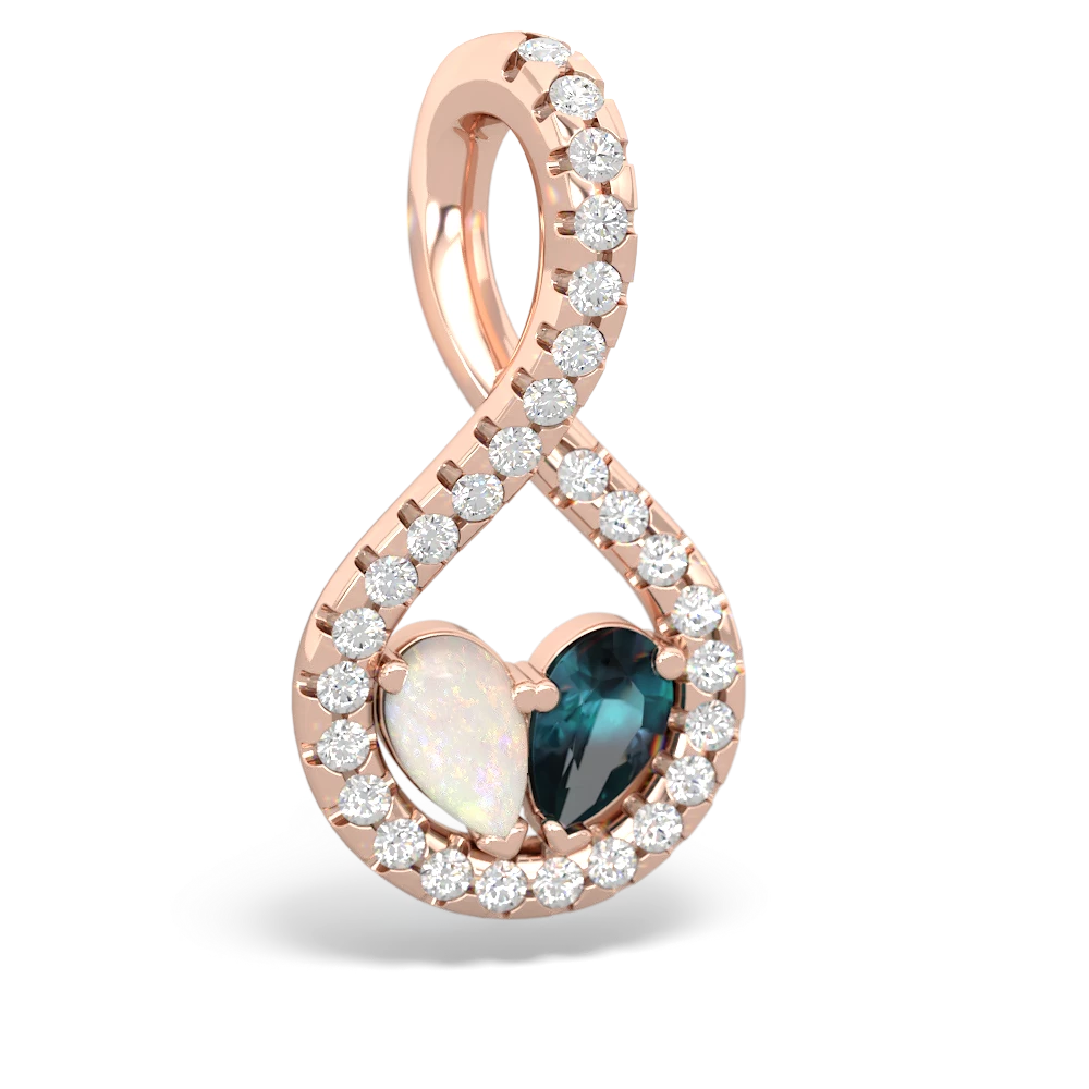 Opal Pave Twist 'One Heart' 14K Rose Gold pendant P5360