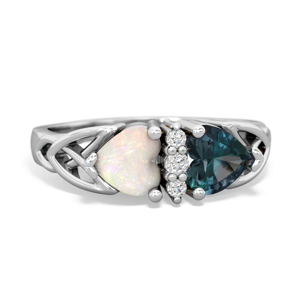 Opal Celtic Knot Double Heart 14K White Gold ring R5040