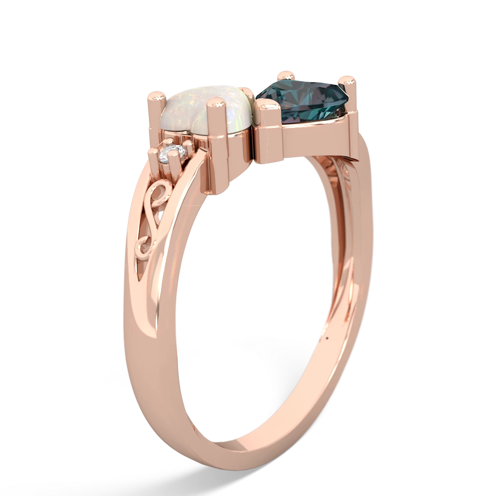 Opal Snuggling Hearts 14K Rose Gold ring R2178