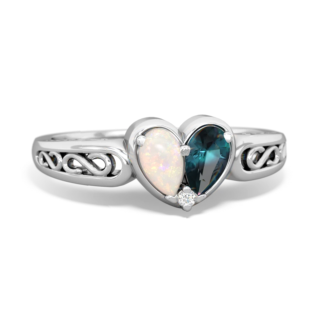 Opal Filligree 'One Heart' 14K White Gold ring R5070