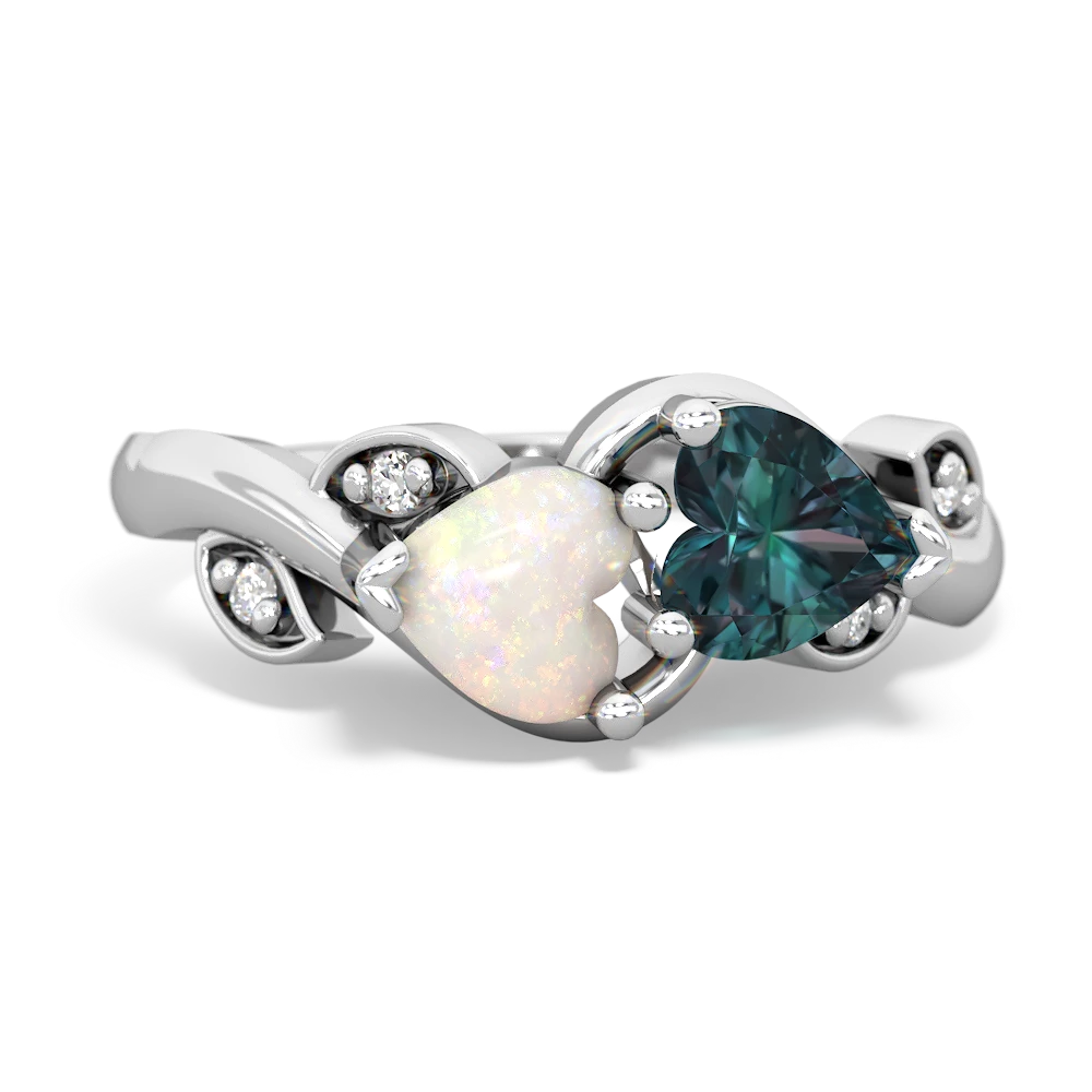 Opal Floral Elegance 14K White Gold ring R5790