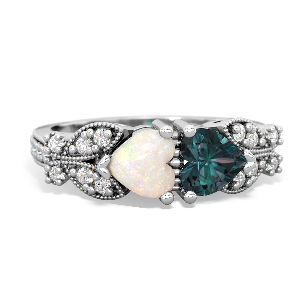 Opal Diamond Butterflies 14K White Gold ring R5601