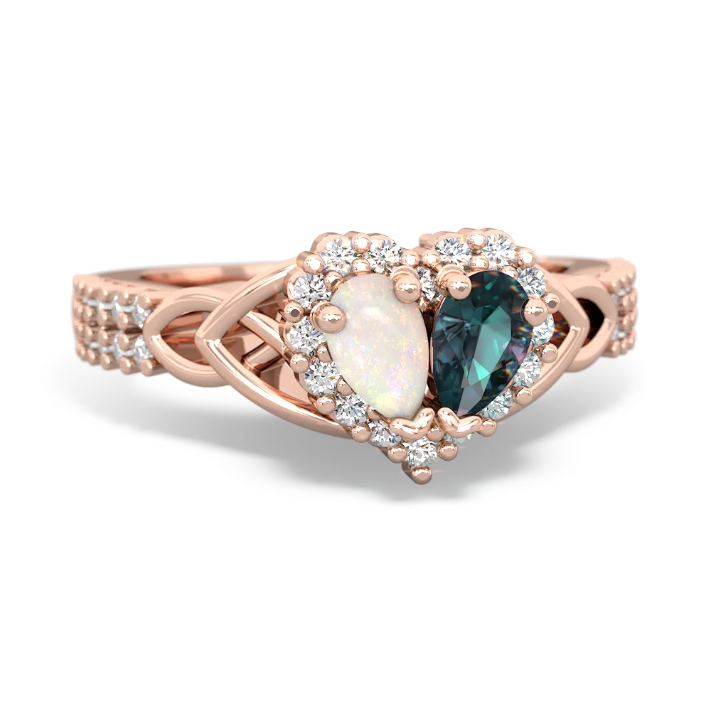 Opal Celtic Knot Two Hearts As One 14K Rose Gold ring R2644HRT