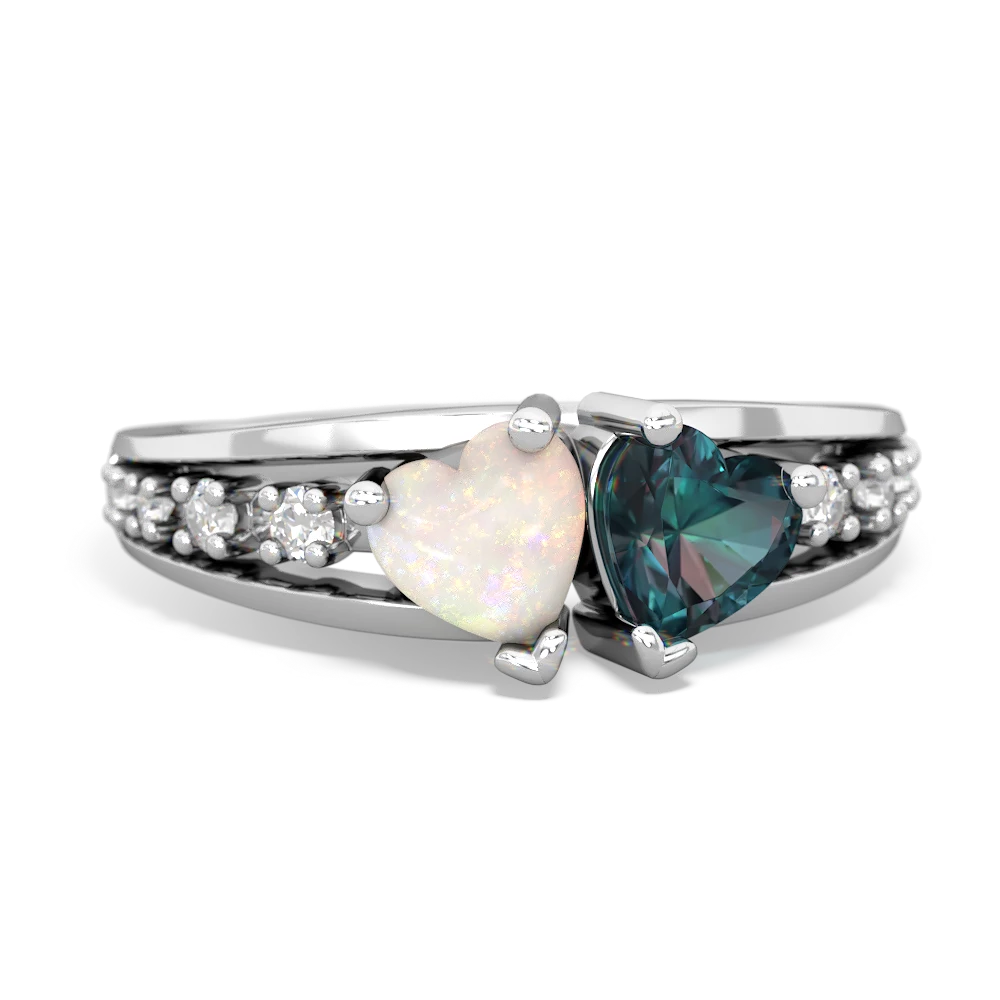 Opal Heart To Heart 14K White Gold ring R3342