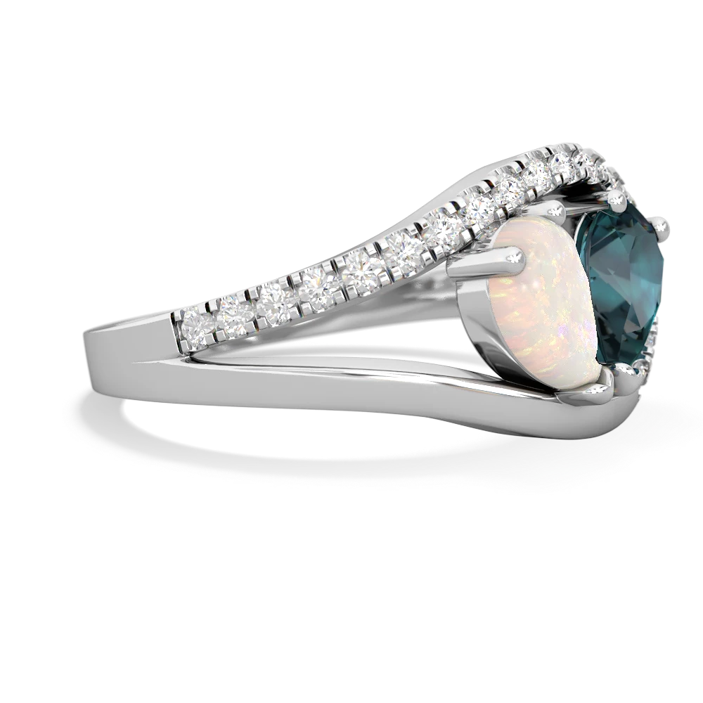 Opal Nestled Heart Keepsake 14K White Gold ring R5650