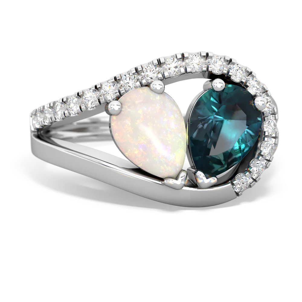 Opal Nestled Heart Keepsake 14K White Gold ring R5650