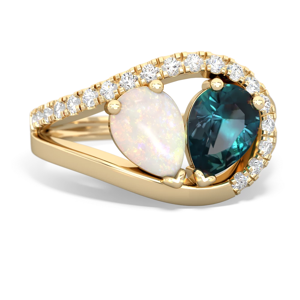 Opal Nestled Heart Keepsake 14K Yellow Gold ring R5650